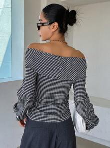 DAZY Striped Print Off Shoulder Wrap Cross Tee Long Sleeve Women Tops,Fall Women Clothes