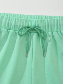 INAWLY Letter Graphic Drawstring Waist Track Shorts - Lime Green - View 3