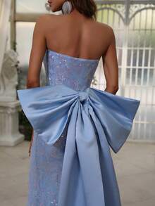 Vestido de noche sirena sin tirantes con detalle de lazo extra grande en la espalda - Vestidos de gala elegantes para eventos formales, alfombra roja, invitados de boda, cenas de lujo, vestido de fiesta - Celeste - Ver 6