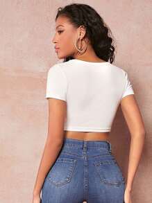 evoluSHEIN X Anitta Plunging Neck Crop Tee - White - View 2