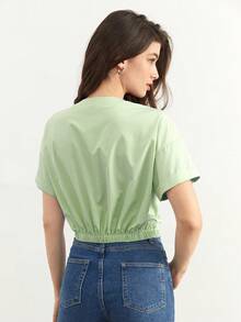 BizChic Áo sơ mi nữ xoắn lại Sọc Giải trí - Màu xanh Bạc hà - Xem 2