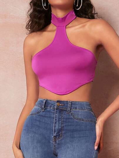 evoluSHEIN X Anitta Solid Backless Halter Top