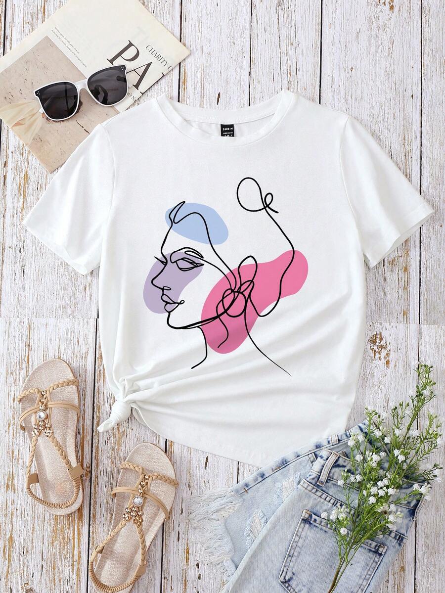SHEIN LUNE Figure Graphic Tee - White - View 1