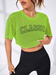 SHEIN Daily&Casual Áo Tees & Tanks  Thể thao Nữ cắt Lá thư - màu xanh lá - Xem 3