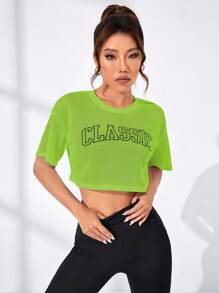 SHEIN Daily&Casual Áo Tees & Tanks  Thể thao Nữ cắt Lá thư - màu xanh lá - Xem 4
