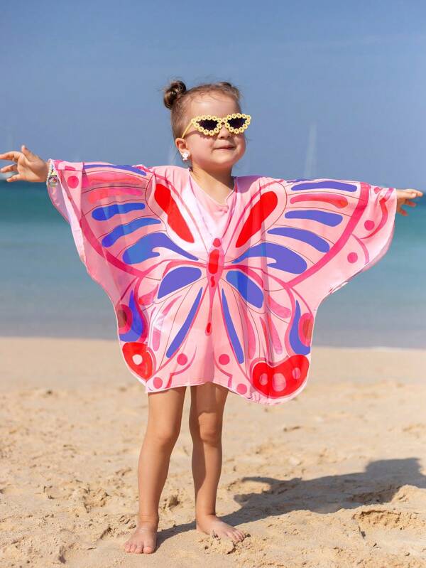 SHEIN Kids QTFun Toddler Girls 1pc Butterfly Print Cover Up SHEIN USA