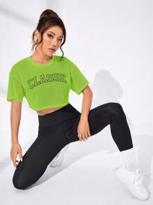 SHEIN Daily&Casual Áo Tees & Tanks  Thể thao Nữ cắt Lá thư - màu xanh lá - Xem 5