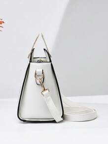 PLANEE 金属手柄方形包，时尚白色撞色包边，最佳母亲节礼物创意，母亲节礼物，妈妈礼物，妈妈必备品，外出妈妈包，女士吸睛工作包 - 白色 - 查看 4