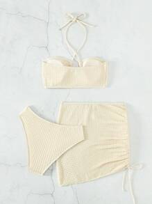 Swim Basics Bộ Bikini Nữ Lộ Lưng Hội Chữ thập Dây kéo màu trơn - Màu be - Xem 4