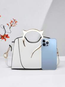 PLANEE 金属手柄方形包，时尚白色撞色包边，最佳母亲节礼物创意，母亲节礼物，妈妈礼物，妈妈必备品，外出妈妈包，女士吸睛工作包 - 白色 - 查看 8