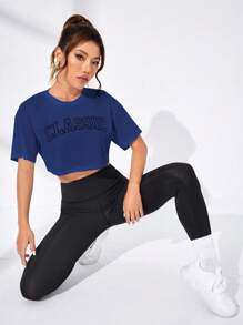 SHEIN Daily&Casual Letter Graphic Drop Shoulder Crop Sports Tee - Royal Blue - View 5