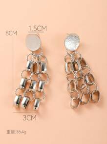 1pair Fashion Textured Chain Drop Earrings For Women For Daily Decoration - Silver - View 3