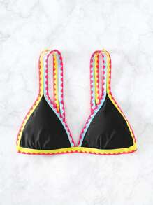 Summer Beach Whip Stitch Triangle Bikini Top - Black - View 5