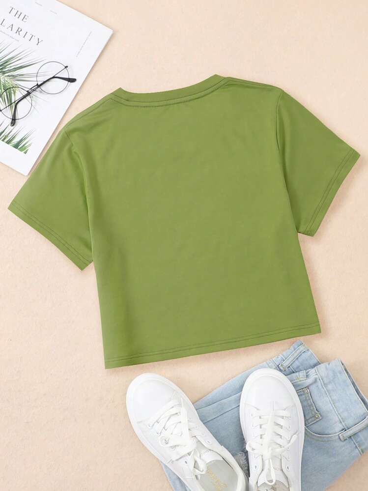 INAWLY T-shirt court à lettres - Vert acidulé - Voir 2