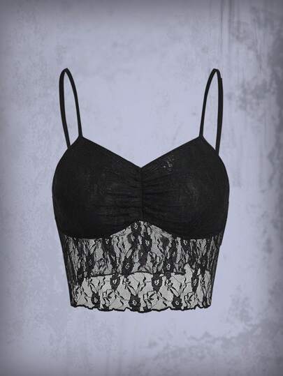 Ruched Detail Lace Cami Top