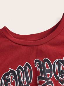 ROMWE PUNK Letter Graphic Super Crop Top, School - Burgundy - View 4