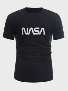 Men Letter Graphic Sports Tee - Black - View 3