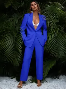 Aveloria Blazer de solapa única y pantalones - azul real - Ver 5