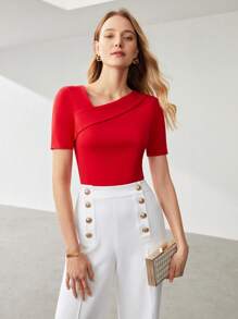 MOTF PREMIUM ASYMMETRIC VISCOSE-BLEND TOP,SUMMER OUTFITS - Red - View 4