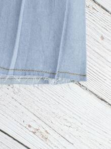 SHEIN Bé Gái Chân váy Denim Nút Xếp li màu trơn - Rửa nhẹ - Xem 4