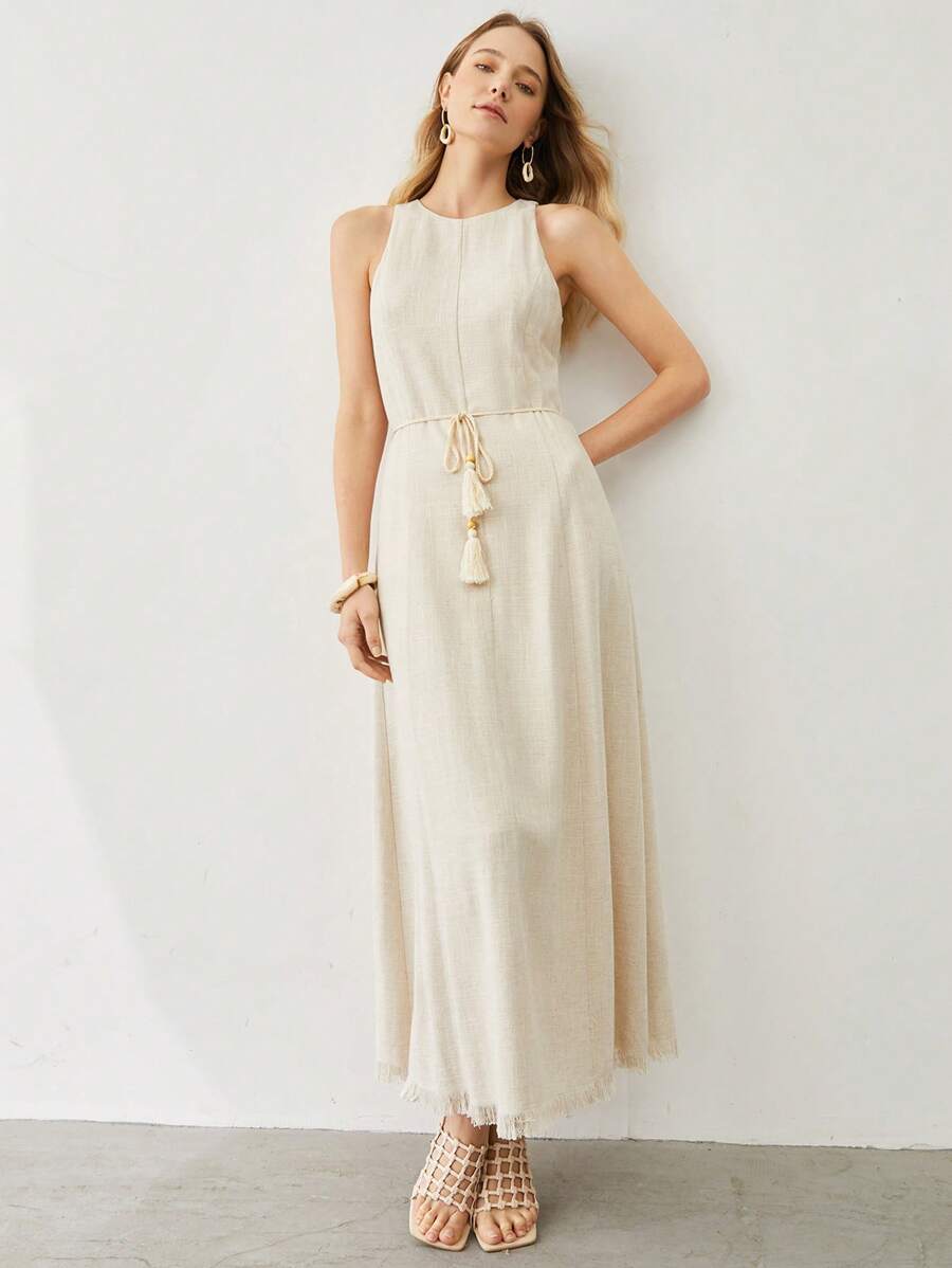 MOTF PREMIUM Đầm Linen Viscose Tua Rua