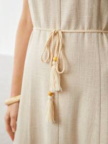 MOTF PREMIUM Đầm Linen Viscose Tua Rua - Màu be - Xem 9