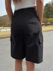 DAZY 高腰襟式口袋側邊百搭短褲 - 黑色 - 查看 2