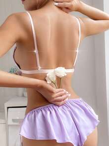 Bộ áo ngực & quần lót Nữ Xù màu trơn - Màu Lilac Tím - Xem 2