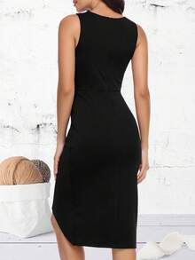 Vestido bajo cruzado unicolor - Negro - Ver 2
