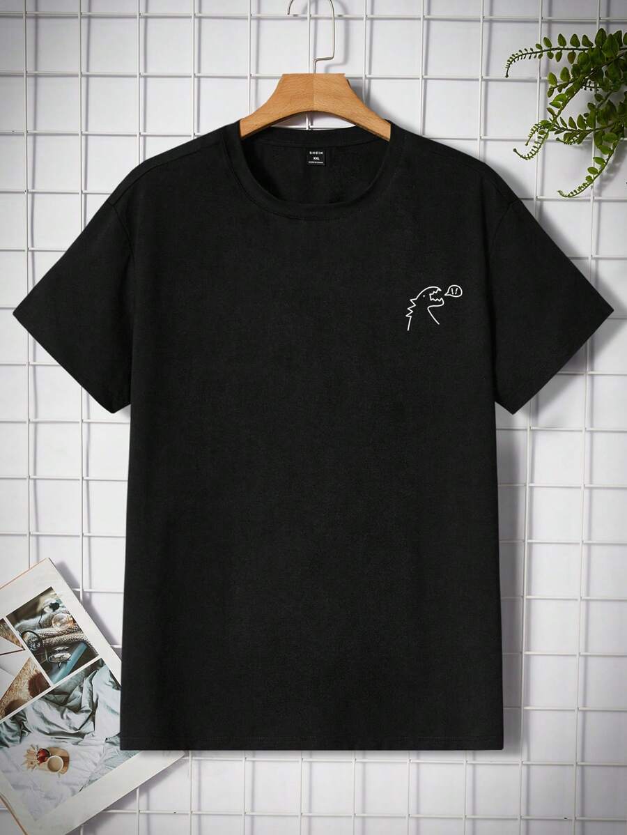Manfinity RebelGame Men Plus Cotton Dinosaur Print Tee - Black - View 1