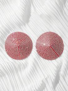 1 par Cubierta de pezón con diseño de diamante de imitación - Rojo - Ver 1