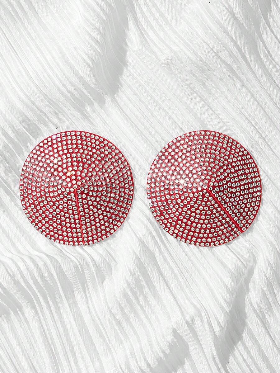 1 par Cubierta de pezón con diseño de diamante de imitación - Rojo - Ver 1
