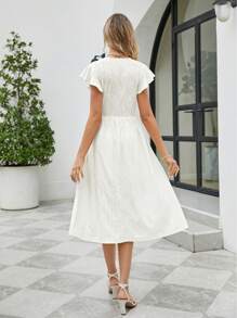 網眼刺繡蝴蝶袖A字洋裝 - 白色 - 查看 2