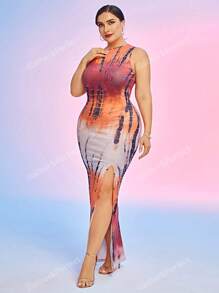 Plus Tie Dye Split Thigh Dress