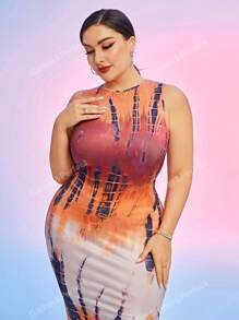 Plus Tie Dye Split Thigh Dress