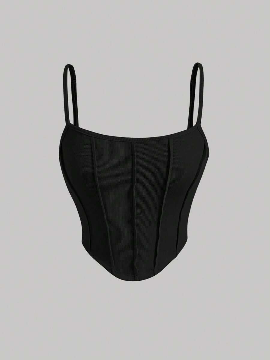 SHEIN x Marika Sila SHEIN MOD Solid Seam Front Decorative Lines Black Cami Top