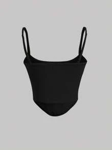 SHEIN x Marika Sila SHEIN MOD Solid Seam Front Decorative Lines Black Cami Top