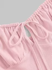 SHEIN MOD فستان كامي ربطة امامية طية صدر بربطة كتف مقلم نمط نبات الخس