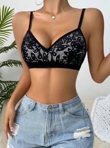 Floral Lace Bralet - Black - View 4