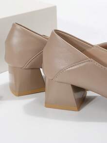 Women Minimalist Court Pumps, Square Toe Chunky Heeled Elegant Pumps - Khaki - View 5