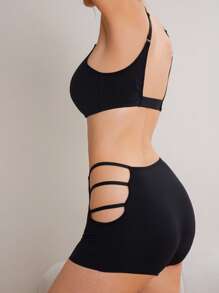 Contrast Mesh Cut Out Lingerie Set - Black - View 4