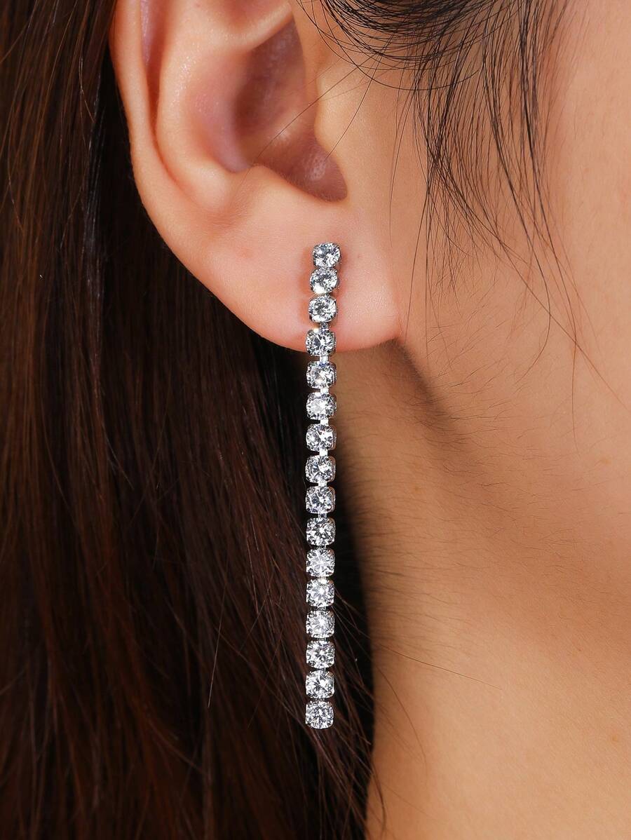 1對魅力四射水鑽耳墜適合女士日常裝飾 - 銀色 - 查看 1