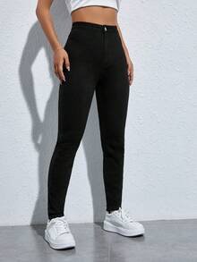 SHEIN EZwear Solid Skinny Jeans - Black - View 5