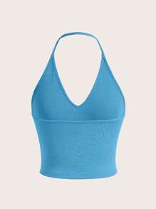SHEIN EZwear 素色露背掛脖上衣 - 薄荷藍 - 查看 2