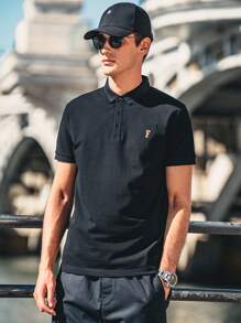男士字母補丁細節POLO衫 - 黑色 - 查看 1