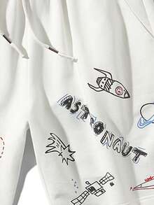 Men Letter Graphic Drawstring Waist Shorts - White - View 3
