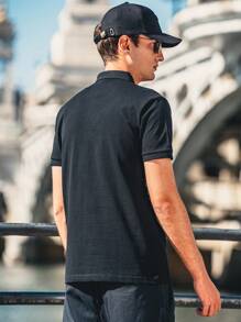 男士字母補丁細節POLO衫 - 黑色 - 查看 2