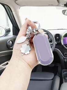 1套四葉草和水鑽裝飾車鑰匙殼和鑰匙圈和螺絲刀適用於Fiat/Bravo,鑰匙表袋用鏈條或絲帶連接到馬甲懷錶套 - 紫色 - 查看 2