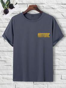 Áo thun & Áo lót Nam Con số Slogan Giải trí - Màu xanh bụi bặm - Xem 2