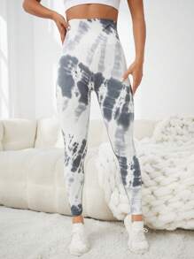 Gameset SHEIN Sport 扎染宽腰运动紧身裤瑜伽女裤 - 彩色 - 查看 4